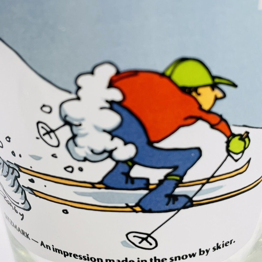 Ashby Ski Funny Comics 12 Oz Glass Tumbler SITZMARK Gold Rim Vintage